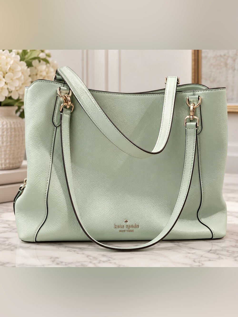 Kate Spade New York Mint Green Pebbled Leather Tote Bag